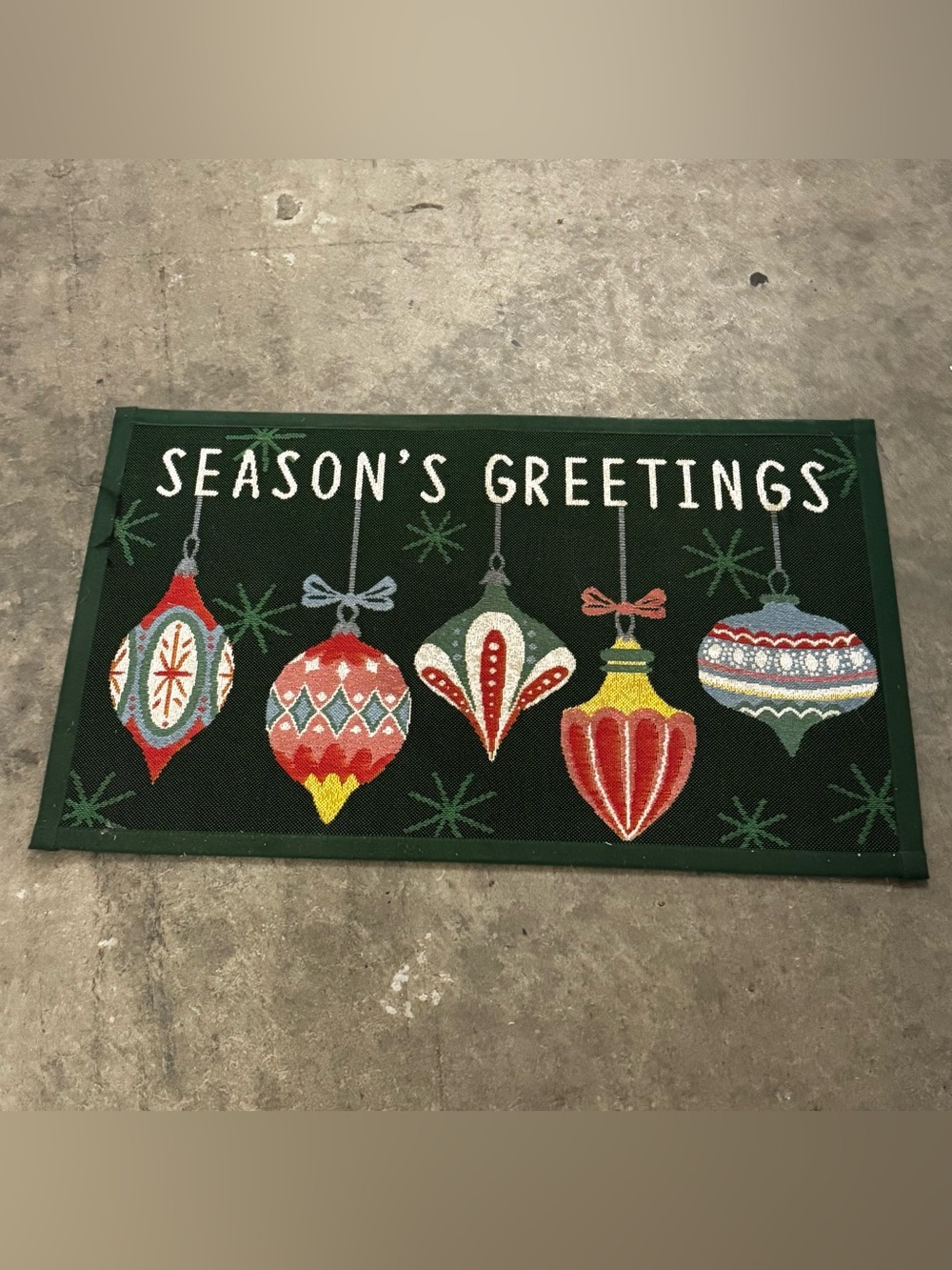 Season's Greetings Green Holiday Doormat